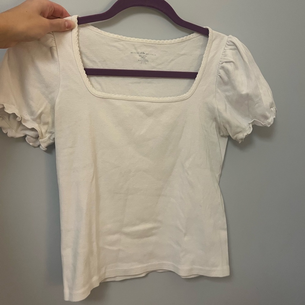 Brandy Melville, White Shoulder Puffed Top, One Size